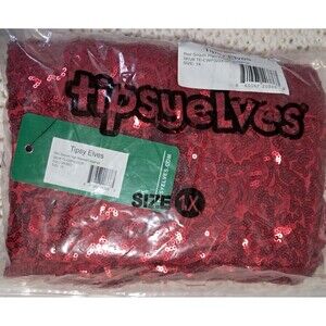 TIPSY ELVES ☆ Red Sparkle Sequin Leggings ☆ Lined Stretch ☆ Size 1X (XXL) ☆ NEW